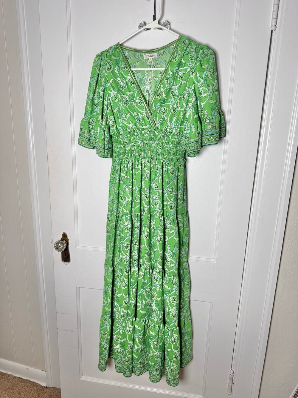 NWT Max Studio London Maxi Dress XS Green Paisley Boho Resort Vacation $178